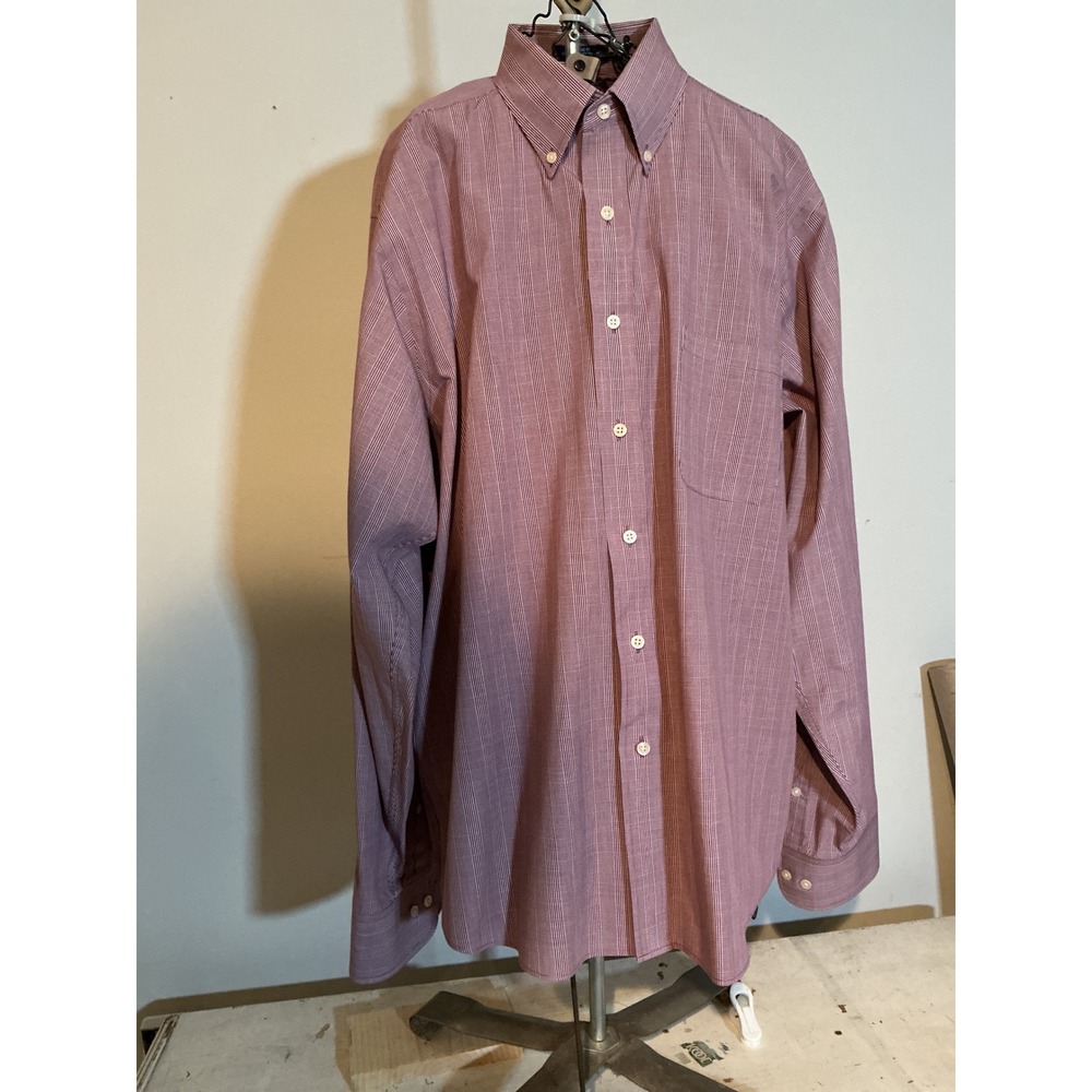 Chaps Mens Burgundy Micro Check Button Down Classic‎ Fit 17.5 36/37 Wrinkle Free